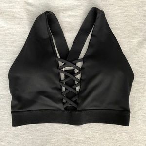 NWOT Black Sports Bra w/ Crisscross Detailing, XS